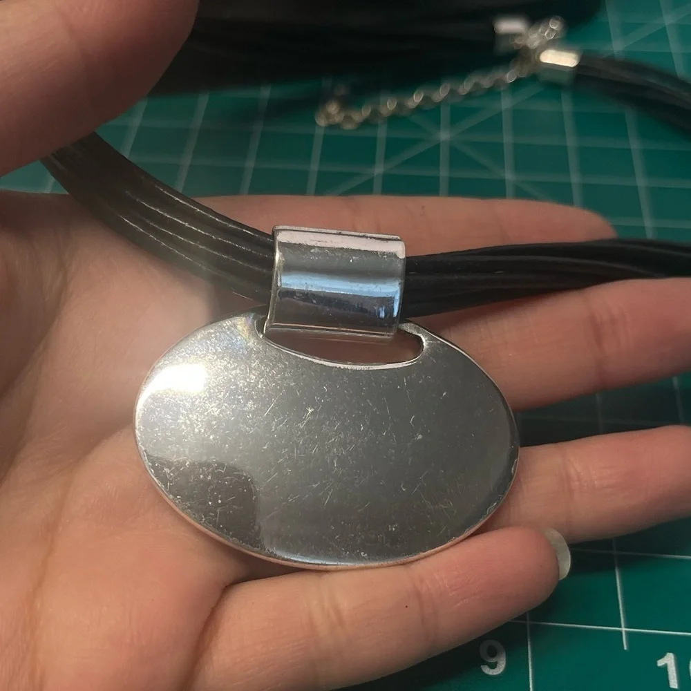 Vintage NAPIER mod leather choker pendant necklace